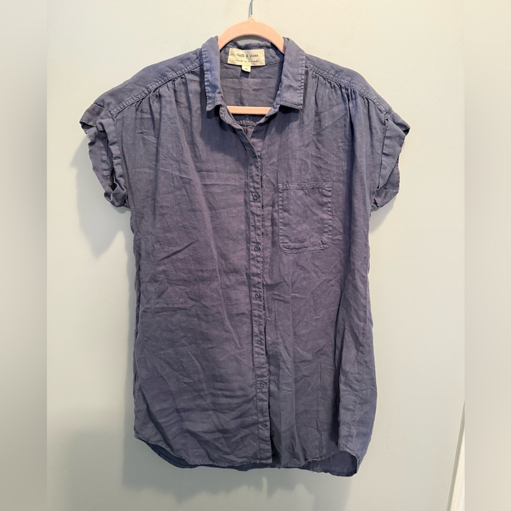 Anthropologie Cloth & Stone Blue Linen Shirt Dress Medium